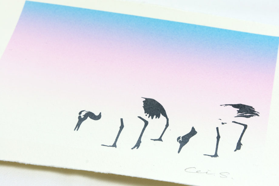 版画　丹頂鶴